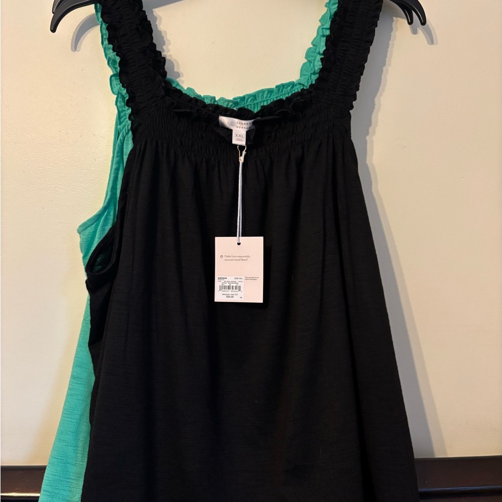 LC Lauren Conrad Green and Black Smocked Sleeveless Tank Top